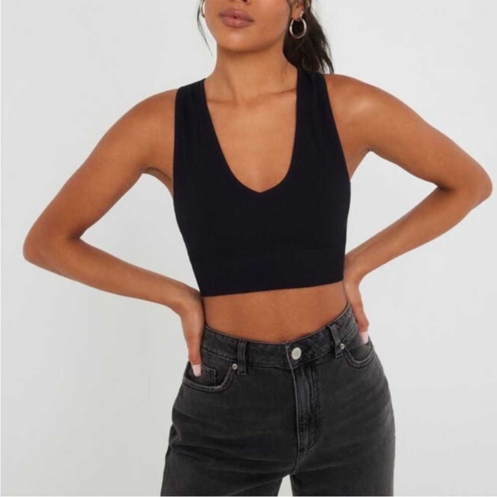 Garage Black stella seamless plunge tank top